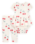 Baby 2-Piece Cherry Peplum Bodysuit Pant Set, image 1 of 3 slides