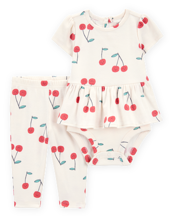 Baby 2-Piece Cherry Peplum Bodysuit Pant Set, 