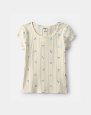 Girls Heart Ribbed Tee - Ivory, 