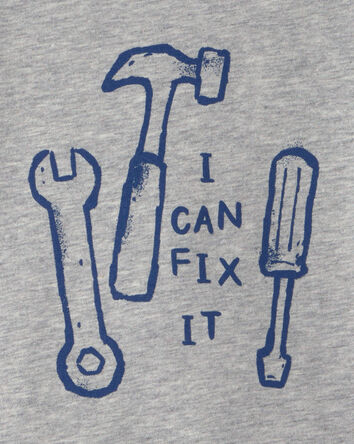 Tout-petit gar&ccedil;on - T-shirt manches longues &agrave; imprim&eacute; d&rsquo;outils &laquo;I Can Fix It&raquo; - Gris, 