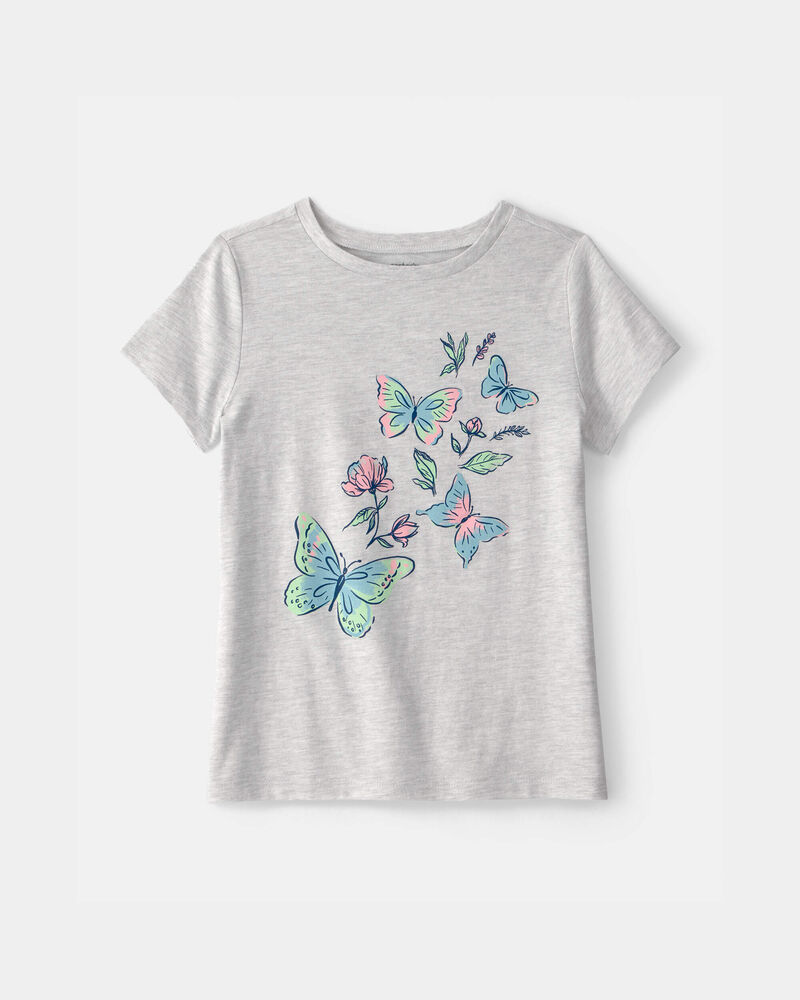 Girls Butterfly Graphic Tee - Grey, image 1 of 3 slides