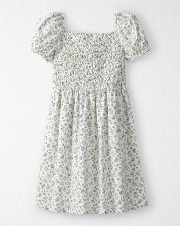 Filles - Robe &agrave; smocks faite avec du coton biologique, imprim&eacute; jardin printanier, 