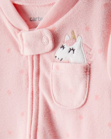 Baby Girl Unicorn Print Loose Fit Long-Sleeve Sleeper - Pink, 