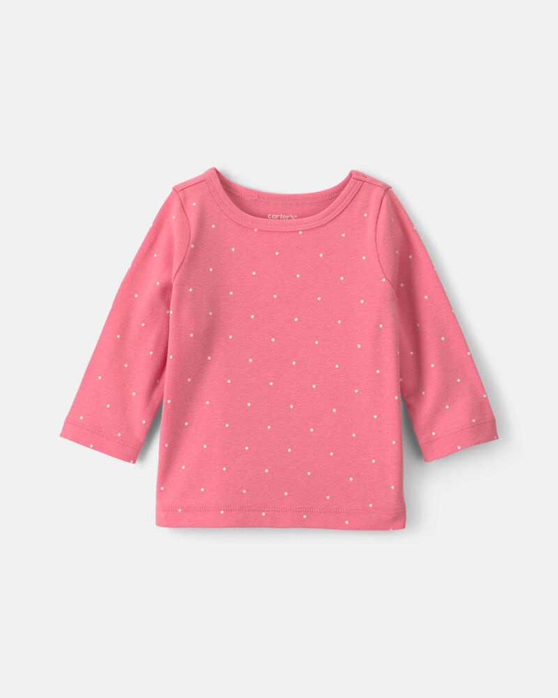 Baby Girl 3-Piece Polka Dot Chambray Long-Sleeve Dress Set - Pink/Indigo, image 3 of 6 slides
