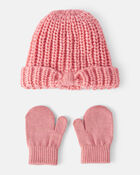 Baby Girl Winter Hat & Mittens Set - Pink, image 1 of 3 slides