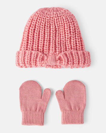 Bébé fille - Ensemble bonnet et mitaines d'hiver - Rose, 