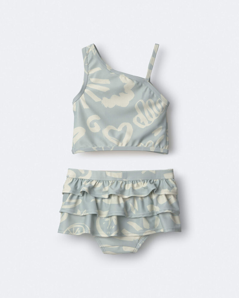Toddler Girl Tropical One-Shoulder Ruffle Tankini Set - Sage, image 6 of 7 slides