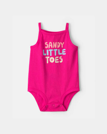 Baby Girl 'Sandy Little Toes' Sleeveless Graphic Bodysuit - Pink, 