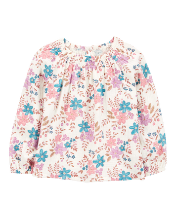 Toddler Floral Woven Long-Sleeve Fashion Top - Floral, 