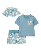 Baby 3-Piece "Beach Vibes" Rashguard Swim Trunk & Hat Set, image 1 of 4 slides