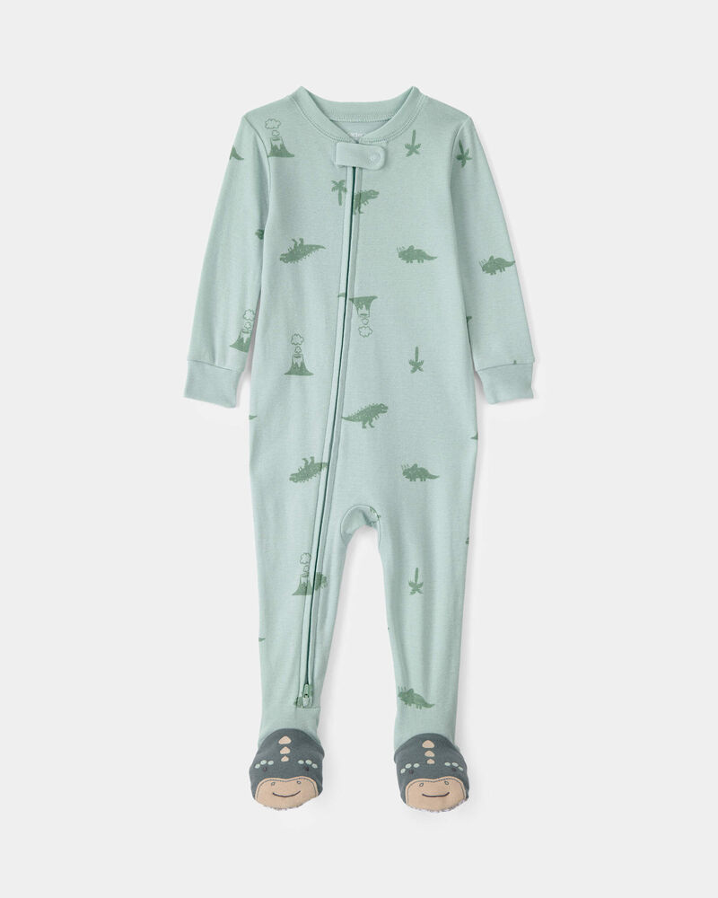 B&eacute;b&eacute; - Pyjama 1 pi&egrave;ce ajust&eacute; en 100 % coton, dinosaure - Vert, image 1 sur 4 diapositives