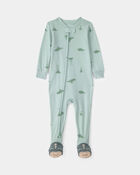 B&eacute;b&eacute; - Pyjama 1 pi&egrave;ce ajust&eacute; en 100 % coton, dinosaure - Vert, image 1 sur 4 diapositives