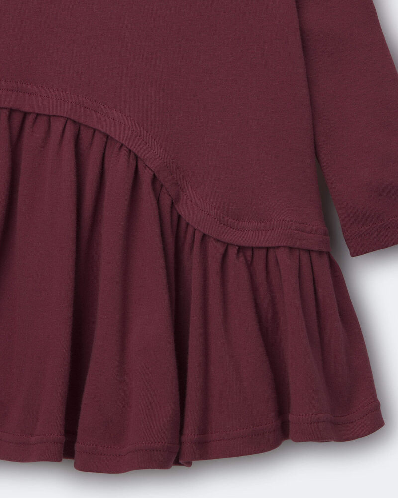 Toddler Girl Ribbed Long-Sleeve Asymmetrical Dress - Burgundy, image 2 of 2 slides