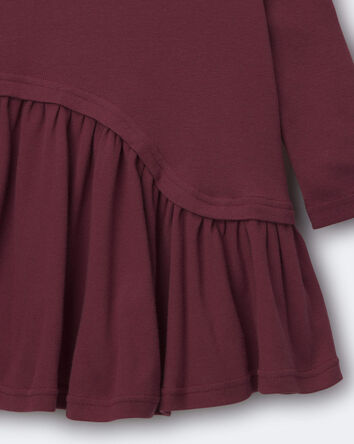Toute-petit fille - Robe asym&eacute;trique &agrave; manches longues en maille c&ocirc;tel&eacute;e &ndash; Bourgogne, 