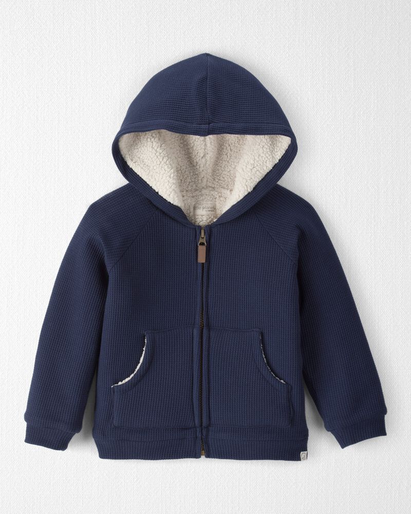 Toddler Boy Waffle Knit Hooded Jacket Made with Organic Cotton, image 1 of 4 slides