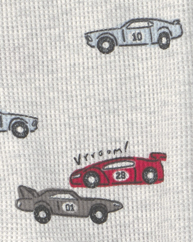 Baby Boy Race Car Thermal Waffle Knit 1-Piece Pyjama - Cream, image 4 of 5 slides
