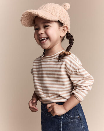 Toddler Bear Sherpa Baseball Hat - Tan, 