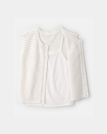 Girls 2-Piece Sweater Top Set - White, 
