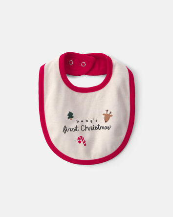 B&eacute;b&eacute; - Bavoir &laquo;Baby&rsquo;s First Christmas&raquo; &ndash; Rouge/Cr&egrave;me, 