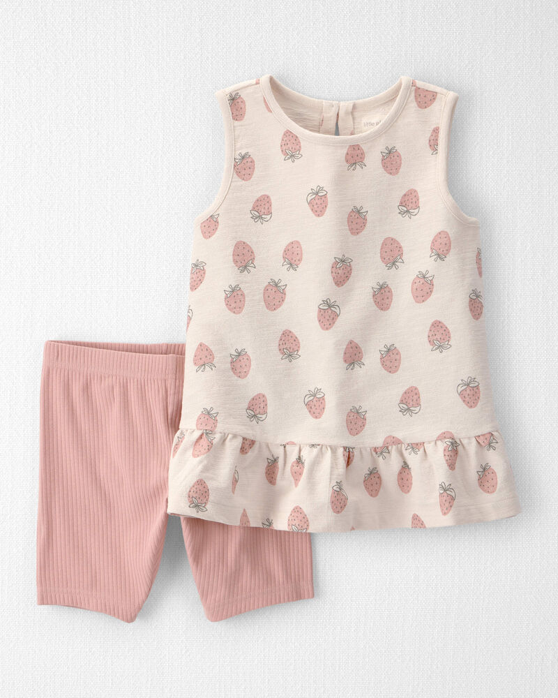 Girls 2-Piece Top & Short Set Made with Organic Cotton in Strawberry Print, image 1 of 6 slides