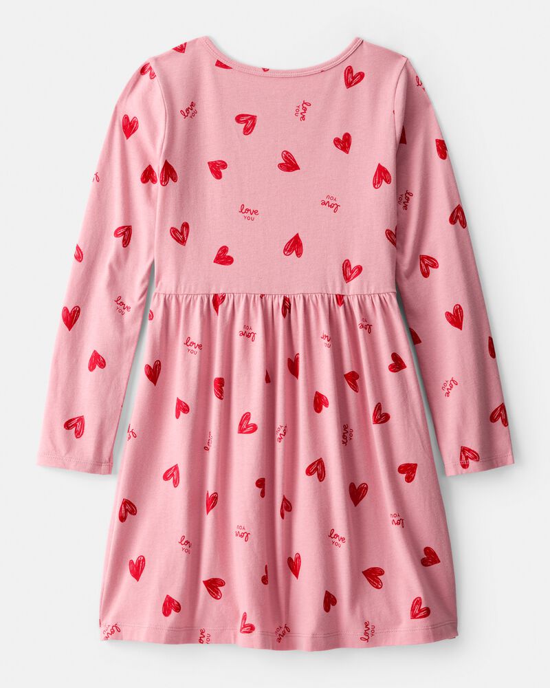 Girls Heart Long-Sleeve Dress - Pink, image 2 of 4 slides