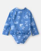 Baby Girl Sailboat Long-Sleeve 1-Piece Rashguard Swimsuit - Blue, image 3 of 5 slides