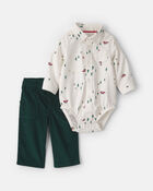 Baby Boy 2-Piece Christmas Twill Long-Sleeve Top & Pant Set - Cream/Green, image 1 of 5 slides