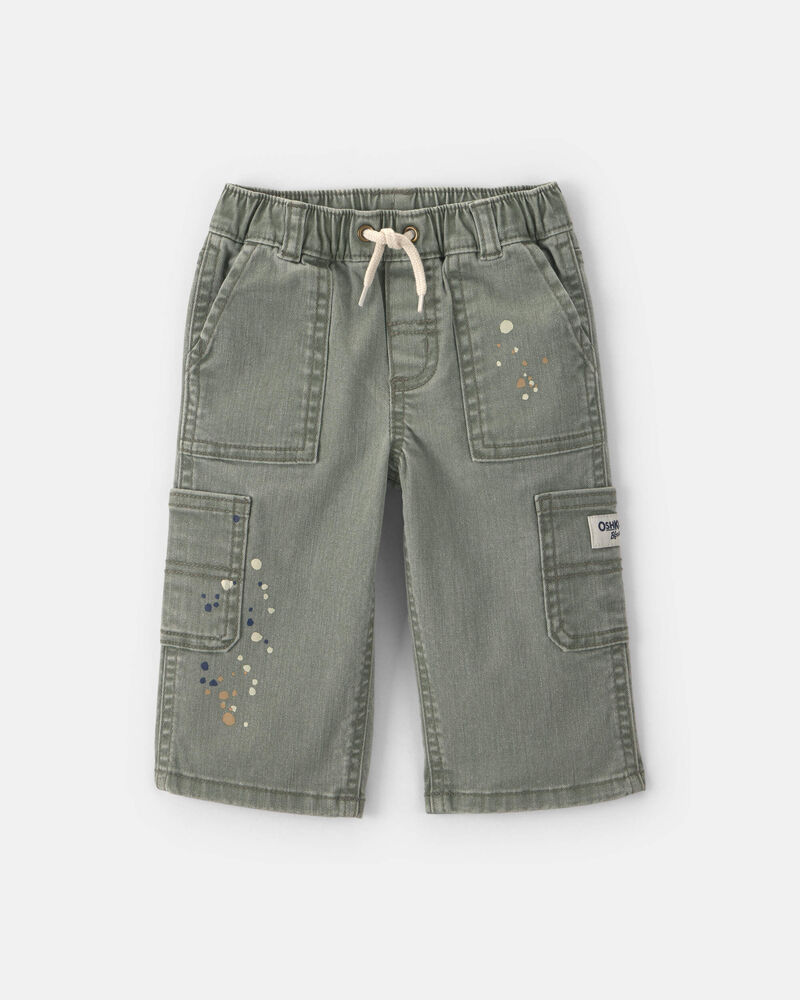 Baby Boy Splatter Paint Wide-Leg Carpenter Pants - Green, image 1 of 5 slides