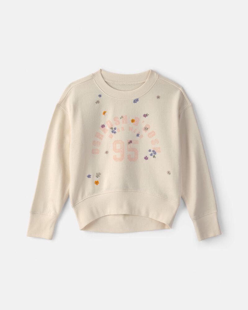 Girls 'OshKosh' Floral French Terry Pullover Sweatshirt - Cream, image 1 of 4 slides