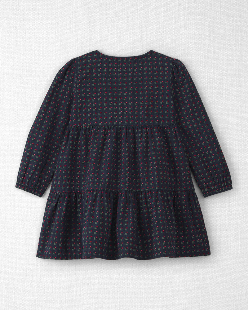 Toddler Girl Organic Cotton Dobby Dress in Navy Floral, image 2 of 5 slides