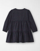 Toddler Girl Organic Cotton Dobby Dress in Navy Floral, image 2 of 5 slides