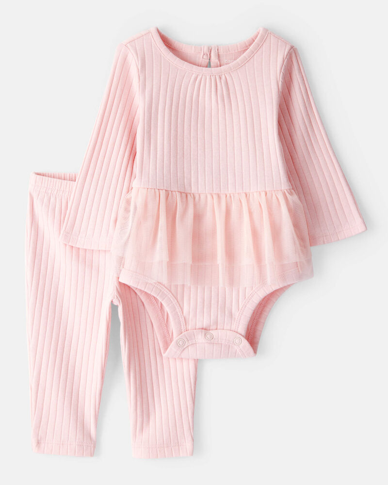 Baby Girl 2-Piece Ribbed Tutu Bodysuit Pant Set, image 1 of 3 slides