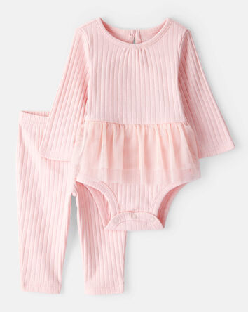 Bébé fille - Ensemble 2 pièces pantalon et cache-couche à tutu côtelé, 