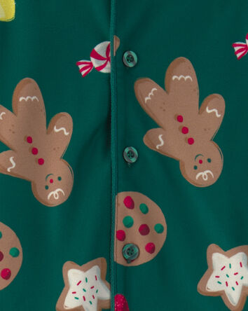 Kids 2-Piece Christmas Gingerbread Fleece Loose Fit Pyjama Set - Green, 