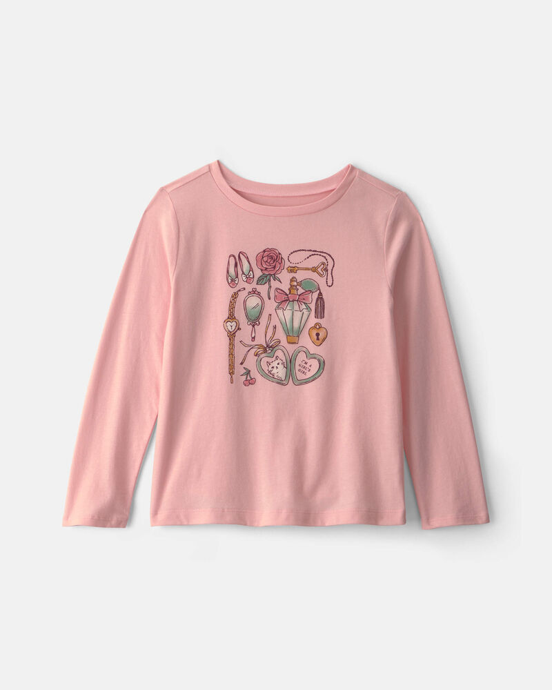 Filles - T-shirt manches longues &agrave; imprim&eacute; d&rsquo;objets f&eacute;minins &ndash; Rose, image 1 sur 2 diapositives