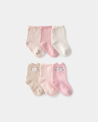 Baby Girl 6-Pack Cat Polka Dots Crew Socks, image 1 of 2 slides