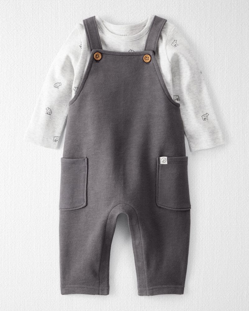 Baby 2-Piece Organic Cotton Overall Set in Bear Print, image 1 of 8 slides