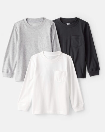 Tout-petit garçon - Emballage de 3 t-shirts à manches longues - Blanc/Noir/Gris, 