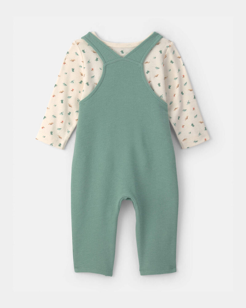 Baby 2-Piece Dinosaur Overall Set - Green/Cream, image 2 of 6 slides