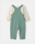 Baby 2-Piece Dinosaur Overall Set - Green/Cream, image 2 of 6 slides