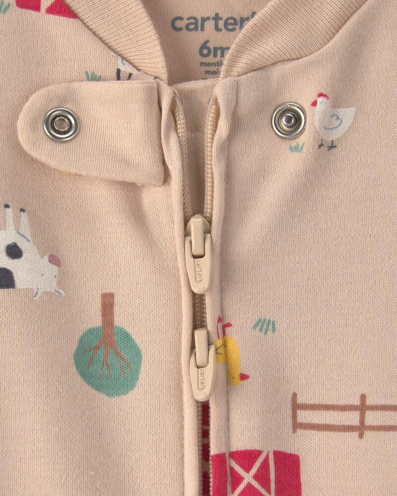 Baby Farm 100% Cotton 2-Way Zip Sleeper - Beige, image 3 of 5 slides