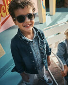 Toddler Boy Bandana Chambray Short-Sleeve Button-Down Shirt - Blue, image 2 of 4 slides