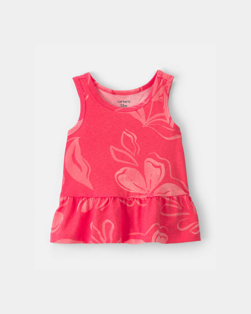 Baby Girl Floral Peplum Tank Top - Coral, image 1 of 3 slides