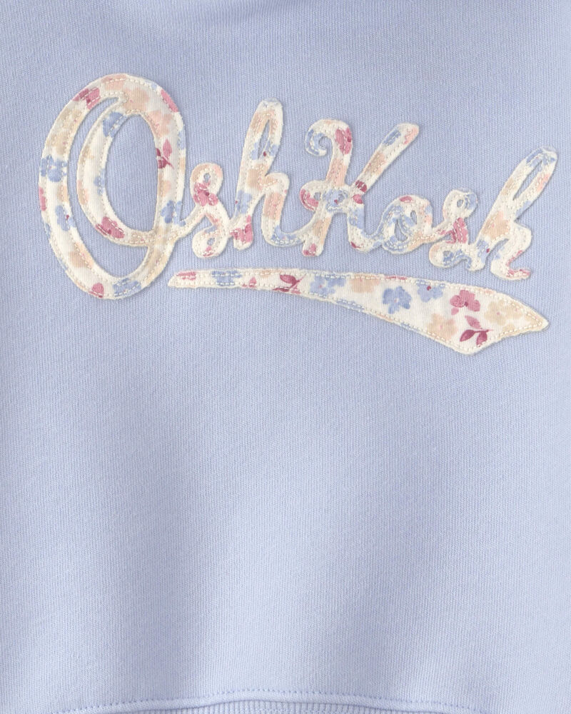 Toddler Girl Floral Fleece Logo Hoodie - Blue, image 2 of 3 slides