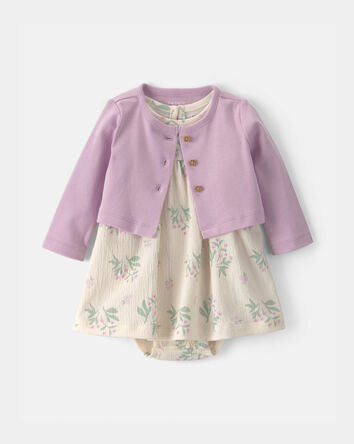 Baby Girl 2-Piece Floral Cardigan Dress Set - Purple, 
