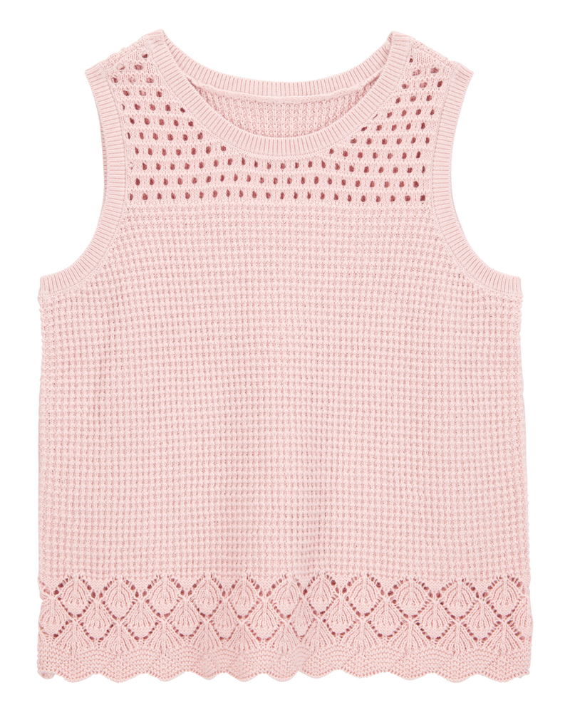 Girls Pointelle Sweater Knit Tank - Pink, image 1 of 3 slides