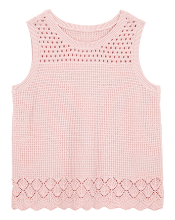 Girls Pointelle Sweater Knit Tank - Pink, 