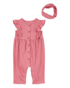 Bébé fille - Ensemble 2 pièces combinaison et bandeau, image 1 sur 4 diapositives