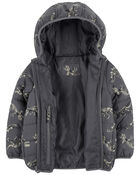 Kid Fossil Dino Print Packable Puffer Jacket, image 2 of 6 slides