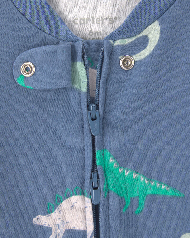 Baby Boy Dinosaur Foot Art Snug Fit Sleeper - Blue, image 2 of 5 slides
